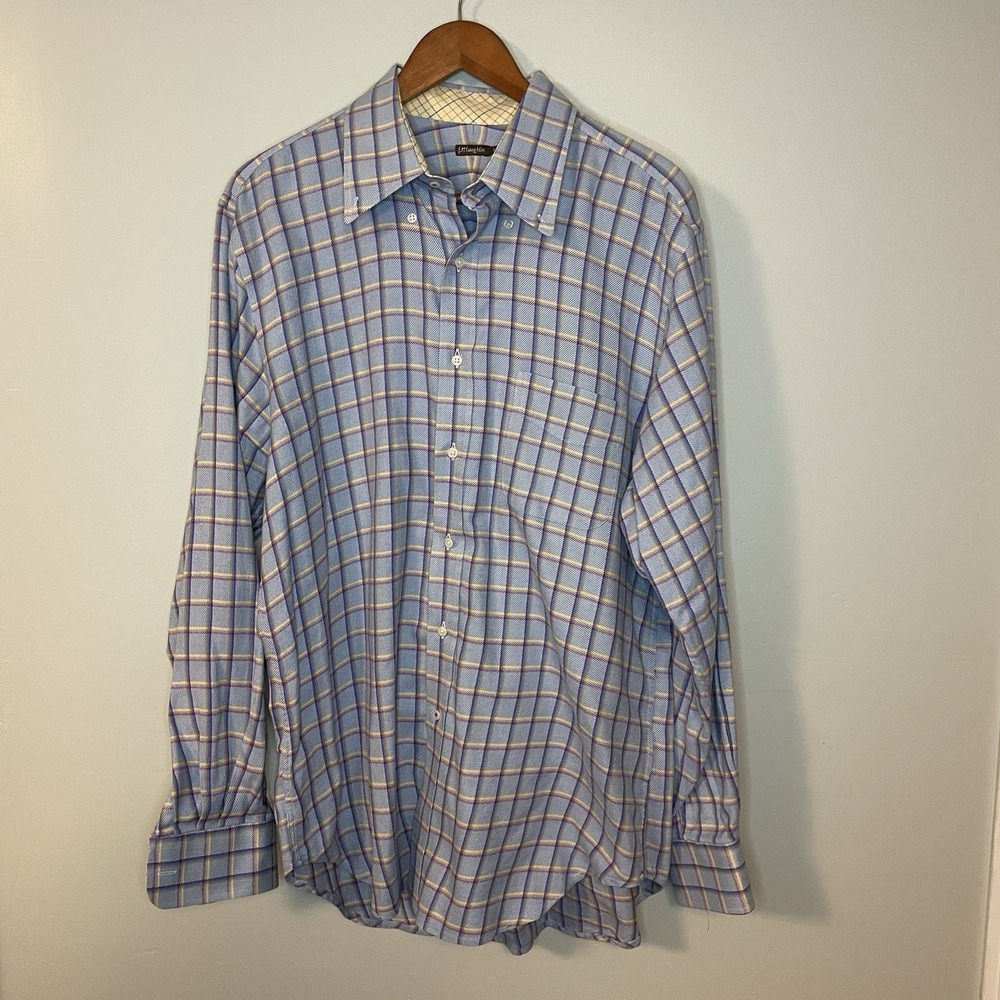 J Mclaughlin Shirt Mens XL Blue Yellow Plaid Flannel Outdoor Button Down‎